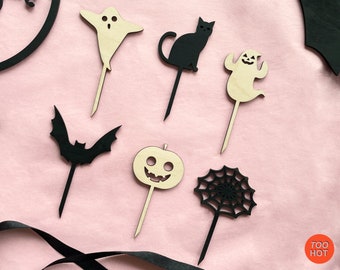 Halloween Cupcake Wooden Toppers, Halloween Party Decor, Choose Your Own Styles