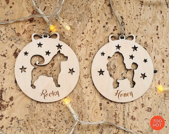 Personalized Dog Ornament, Laser Cut Ornament, Dog Christmas Ornament, Dog Gift, Wooden Dog Ornament