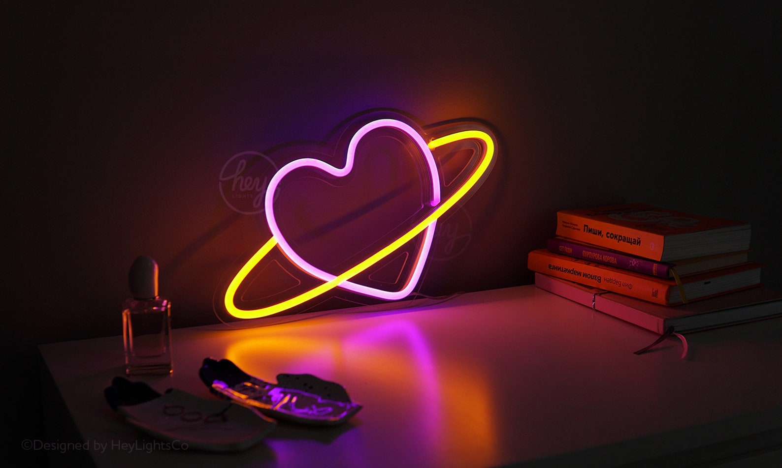 Heart Planet LED Neon Sign Saturn Heart Sign | Etsy