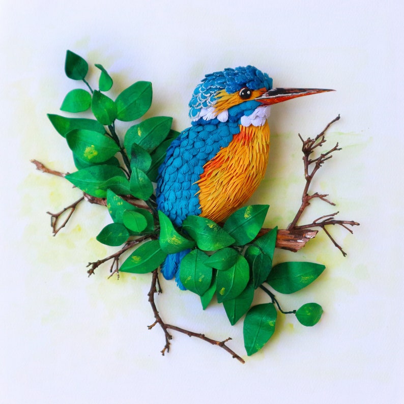 3d paper bird kingfisher paper sculpture unique wall art