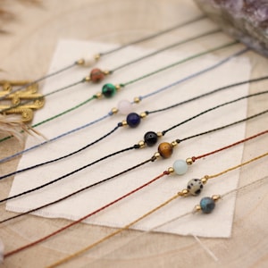 Free choice of color - macrame anklet with gemstone and brass beads - gift