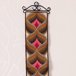 Hand woven Embroided needlepoint handmade Tapestry Vintage Scandinavian Wall hanging Finnish Folk Art with beautiful bright colours