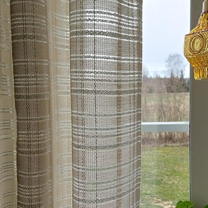 2 Large Stunning Vintage Scandinavian Sheer Curtains Thick Woven Mesh Light Filtering Mid Century Modern Natural Boho Window Panels