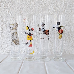 4 LASSE ÅBERG LARGE beer glasses swedish retro vintage design big colourfull picture signed glass
