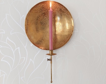 VERY BIG VINTAGE classy round brass candelholders wall candle sconces, art deco style. Scandinavian design
