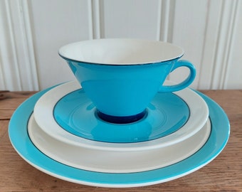ARABIA HARLEKIN Harlequin TURKOS blue turquoise retro/vintage finnish Tea Cup, Saucer and Cakeplate, very rare colour! Scandinavian design