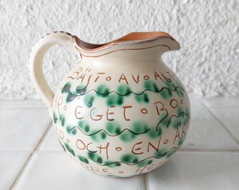 GABRIEL SWEDEN Signed Pitcher Can Swedish Folk Art Pottery Vintage Scandinavian Decor