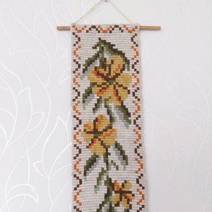 Hand woven Embroided needlepoint handmade Tapestry Vintage Scandinavian Wall hanging Folk Art with beautiful colours