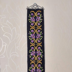 Hand woven Embroided needlepoint handmade Tapestry Vintage Scandinavian Wall hanging Folk Art with beautiful colours