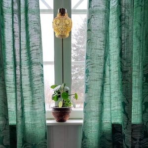 2 Vintage skandinavische Grüne Vorhänge/Gardinen – Eleganter gewebter Stoff mit Blumenmuster –Mid-Century – Schwedisches Mid-Century Design –202 x 137 cm – Skandinavisches Dekor