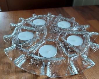 MUURLA SNOWFLAKE Finland Finnish Lasi Glass Clear Art Handmade Glass Tealight Candle Holder