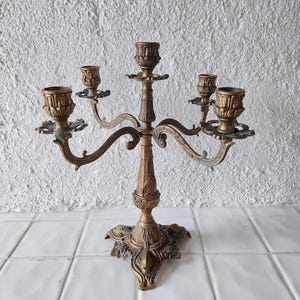 Vintage Italian Brass Five-Arm Candelabra: Jugendstil Candle Holder