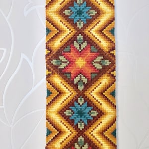 Hand woven Embroided needlepoint handmade Tapestry Vintage Scandinavian Wall hanging Folk Art with beautiful bright colours
