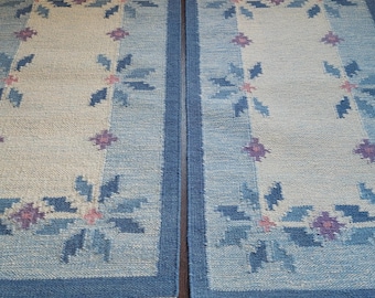 Vintage Swedish Röllakan Rugs Handwoven Floral Tapestry Scandinavian Flatweave Kilim