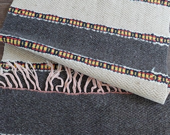 Vintage Finnish Wool Rug Handwoven Mid Century Flatweave with Folk Art Stripes Scandinavian Wool Carpet Rustic Farmhouse Decor Rustic Rug