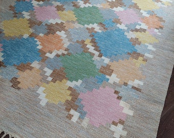 Large Vintage Röllakan Wool Rug by Ingegerd Silow Swedish Design Rug ScandinavianFlatweave (195x280cm)