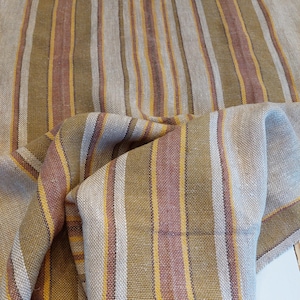 Large Vintage Handwoven Tablecloth – Rustic Striped Linen Cotton Blend, Scandinavian Farmhouse, Cottagecore, Boho Textile, Country Home Deco