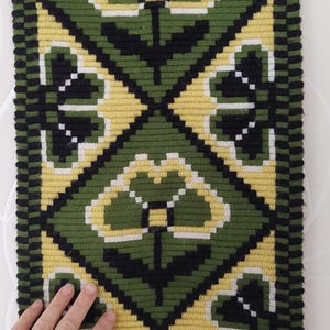 Vintage Scandinavian Wall Hanging Handwoven Tapestry with Floral & Geometric Pattern Mid-Century Textile Art Folk Art Decor Nordic Farmhouse