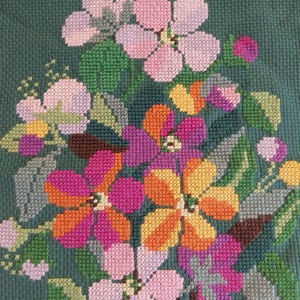 Gorgeous Vintage Floral Needlepoint Wall Hanging | Hand-Stitched Tapestry | Unique Textile Art | Scandinavian Home Decor | Farmhouse Decor |
