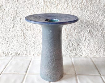 Vintage Upsala Ekeby Vas, Goran Andersson Scandinavian Brutalist Ceramic, Blue Glaze
