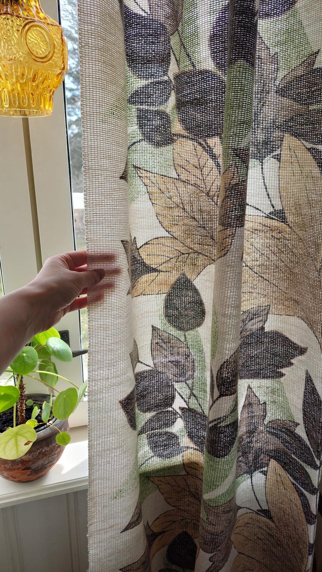 Earthy Window Screen 2 Large Vintage Botanical Leaf Curtains Large Earthy Tones Big Bold ...