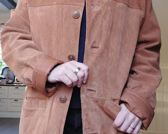 Vintage 1990s Banana Republic Suede Leather Full Zip Hooded Jacket