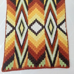 Hand woven Embroided needlepoint handmade Tapestry Vintage Scandinavian Wall hanging Folk Art with beautiful colours