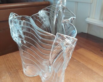 MUURLA FINLAND vintage handblown glass vase or candleholder, retro clear glass art vase. Scandinavian vintage design.