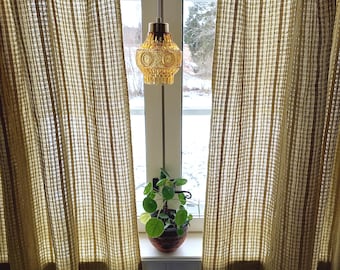 2 Vintage Scandinavian Moss Green Sheer Curtains, 1970s Retro Boho Decor, Nordic Mcm Textile