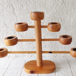 Large Vintage Scandinavian Handmade Wooden Candle Holder Mid Century Modern Tree Shaped Candelabra  Nordic Folk Art Decor Nordic Farmhouse