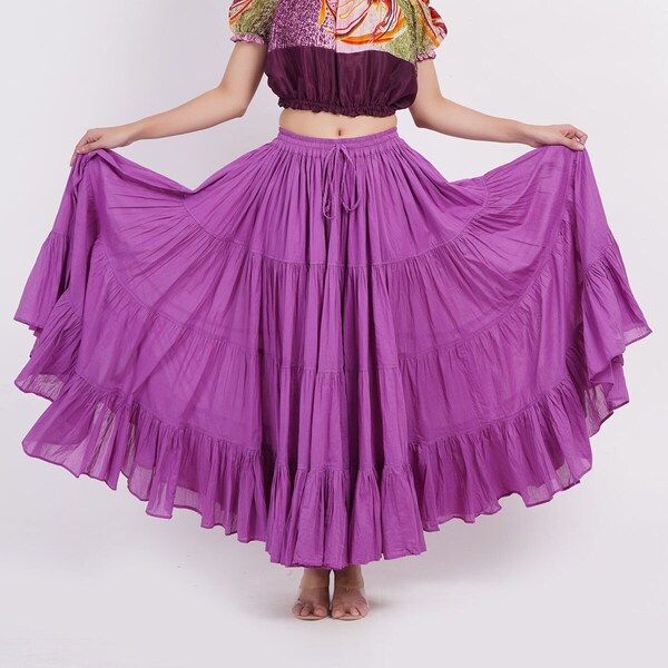 Women's 25 Yard Tribal ATS Belly Dance 100% Cotton, 4 Tiered Bohemian, Flamenco, Gypsy long Wine Skirt