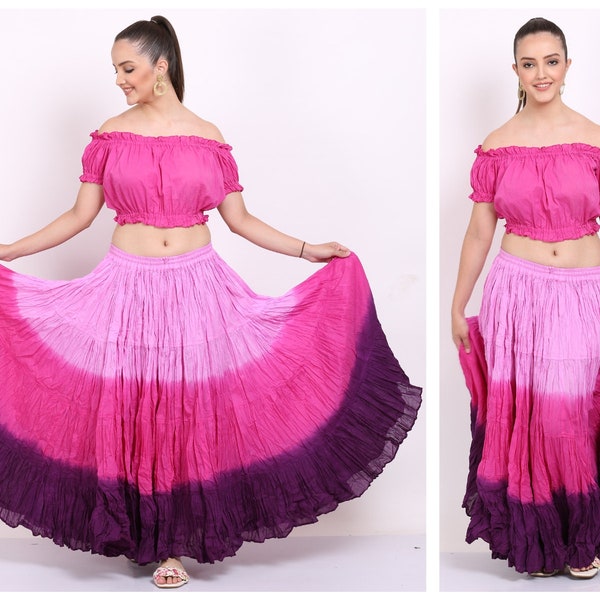 Faldas largas de tres colores para mujer, 25 yardas, Tribal ATS, 100% algodón, 4 niveles, Boho, Flamenco, Gypsy