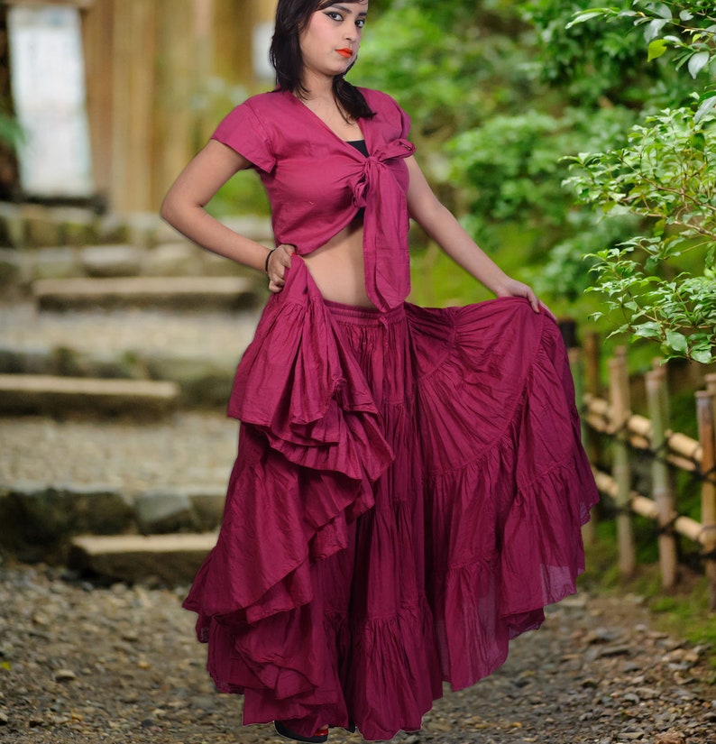 Burgundy 25 Yard Skirt Gypsy Tribal Cotton Skirts Belly Dance - Etsy
