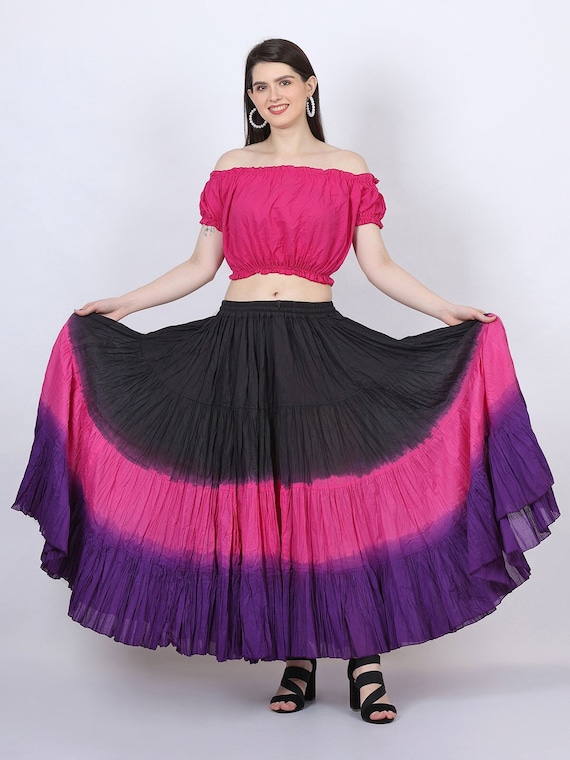 Falda de baile gitana de satén de 25 yardas y 5 niveles para mujer, flamenco