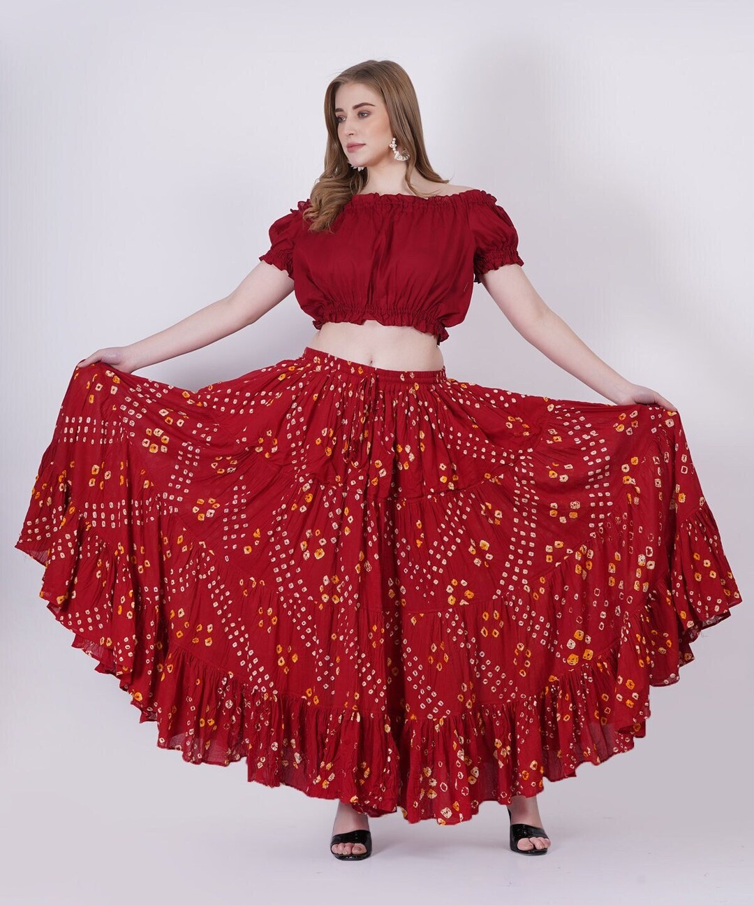 Gonne Bohemien Da Donna 25 Iarde Tribali, ATS, Belly Dancing Blu Tinta Bianca - Foto 10