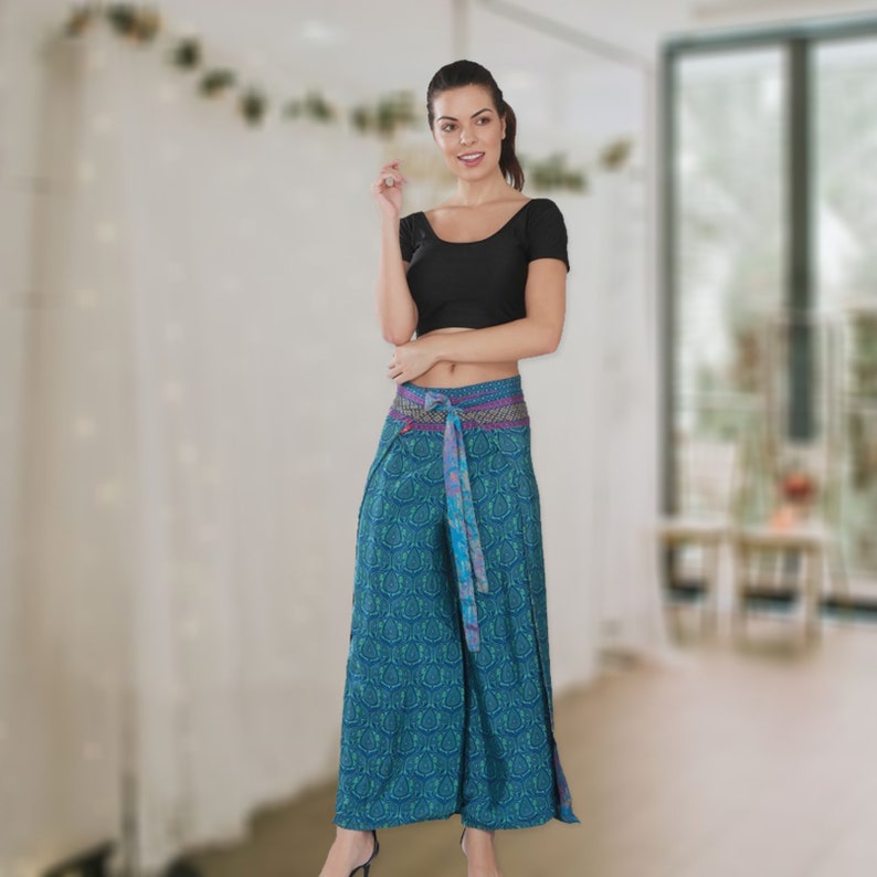 Pantalon Pêcheur Thaïlandais 2 Tons Vert - Taille Unique Coton Souple