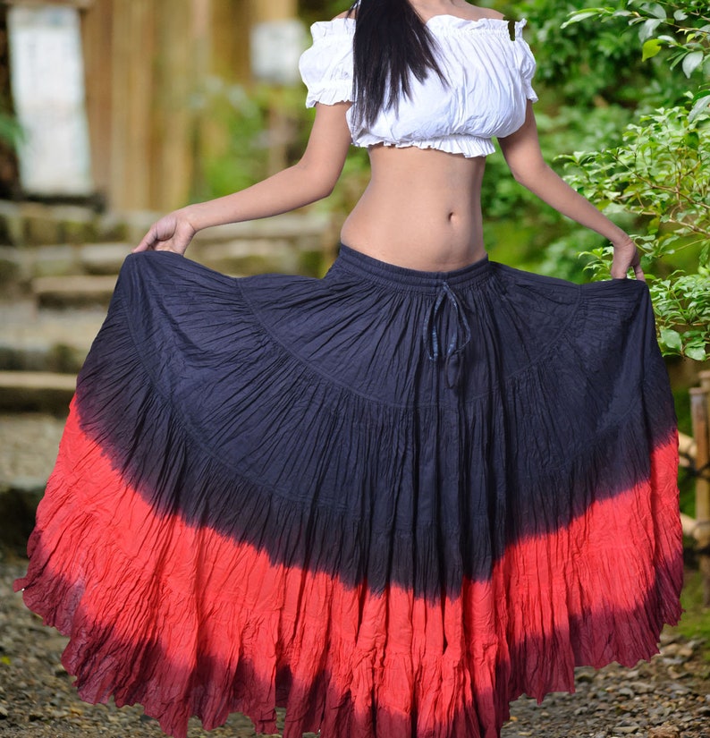 BURGUNDY Cotton Tribal Fusion Gypsy 32 Yard 4 Tier Skirt Belly Dancing Flamenco