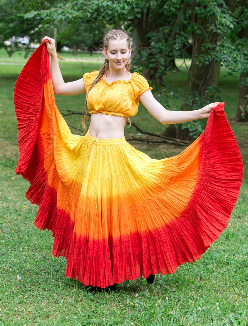 YELLOW Cotton Tribal Fusion Gypsy 25 Yard 4 Tier Skirt Belly Dancing Flamenco