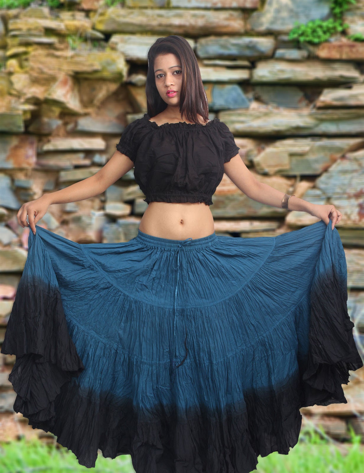 Chiffon 25 Yard 4 Tier Skirt for Belly Dancing Women Tribal Jupe Gypsy Skirt 