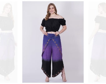 Women's Casual Wide Leg Tie-Dye Pants Thread-Embroidery Long Dhoti Pant Drawstring Assorted Lot