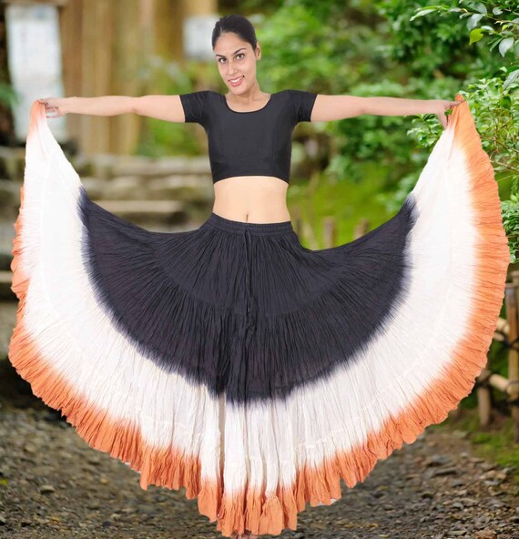 Cream Skirt 25 Yard 4 Tier Cotton Belly Dance Tribal Gypsy  Flamenco Jupe ATS 
