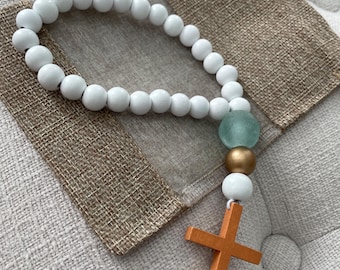 Blessing Beads Car Cross Charm: Sea Glass Accent, Christian Gift