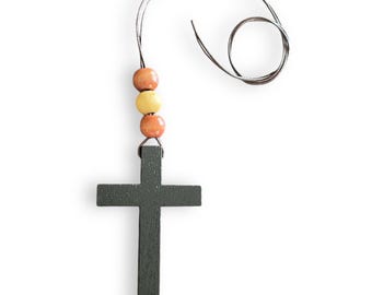 Wooden Cross Car Charm: Rustic Faith Rearview Mirror Accessory