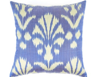 blue ikat pillow // ikat pillows, silk ikat pillows, blue decor, throw pillows, decorative pillows, designer pillows, silk cushion cover