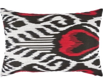 luxury ethnic cushion - silk ikat lumbar pillow - ikat cushion 14x22