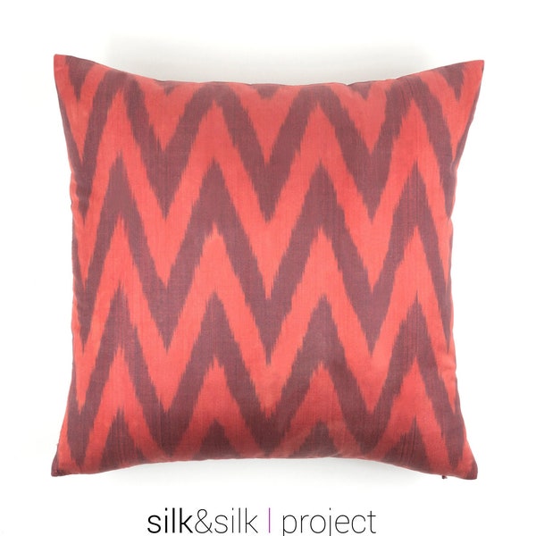 orange silk pillowcase // chevron pillows, ikat pillows, silk ikat pillows, orange ikat pillow, zigzag pillows, decorative pillows