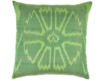 green ikat pillow cover // silk ikat pillow, floral pillows, green silk pillows, ikat pillow, silk cushion, handmade cushion