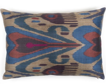 zijden ikat lumbale kussen - vintage ikat kussen - zijde ikat kussen - gooi kussen dekens