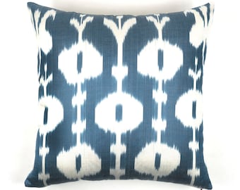 blue white throw pillow - silk ikat pillow - ikat cushion