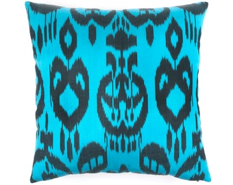 blue ikat pillow cover 18 x 18 - blue ikat cushion - blue designer pillows - blue throw pillow